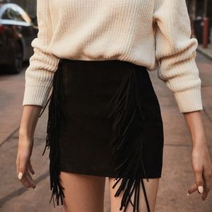 Leather Fringe Black Skirt